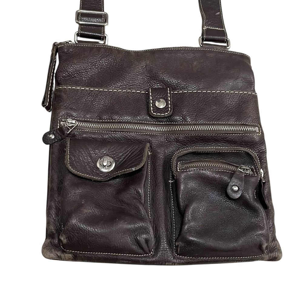 Roots Vintage Leather Venetian Village Crossbody Messenger Bag Black